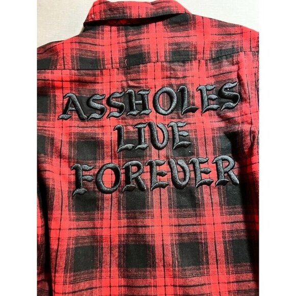 A$$holes Live Forever Flannel Shirt Adult S Red Plaid Button Up Long Sleeve Mens - Picture 2 of 9
